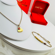 Red Crown Heart Double Pendant Set